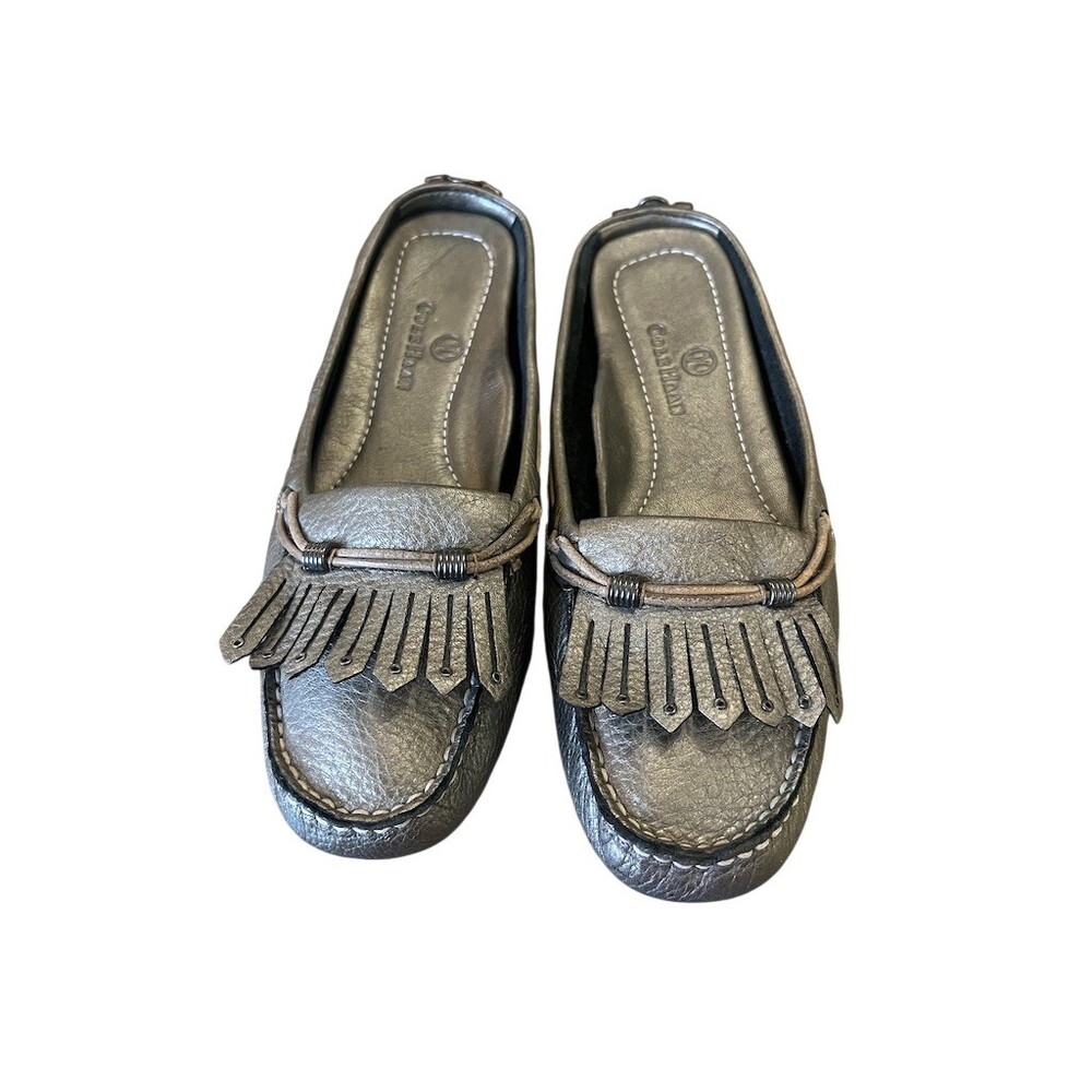 Cole Haan Womens Driving Loafers Moccasins Pewter Gray Fringe Tassel 7B